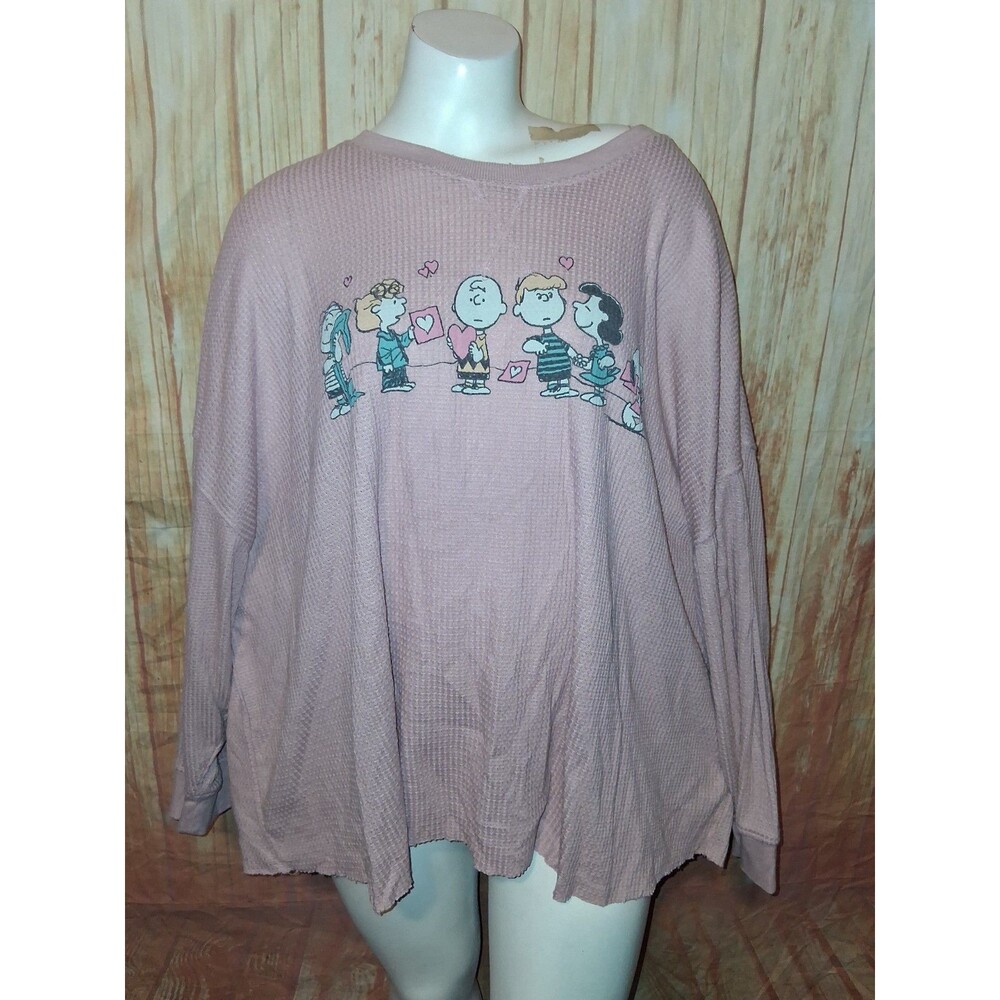 Hybrid Apparel Peanuts Long Sleeve Waffle Knit Blouse Sz 5